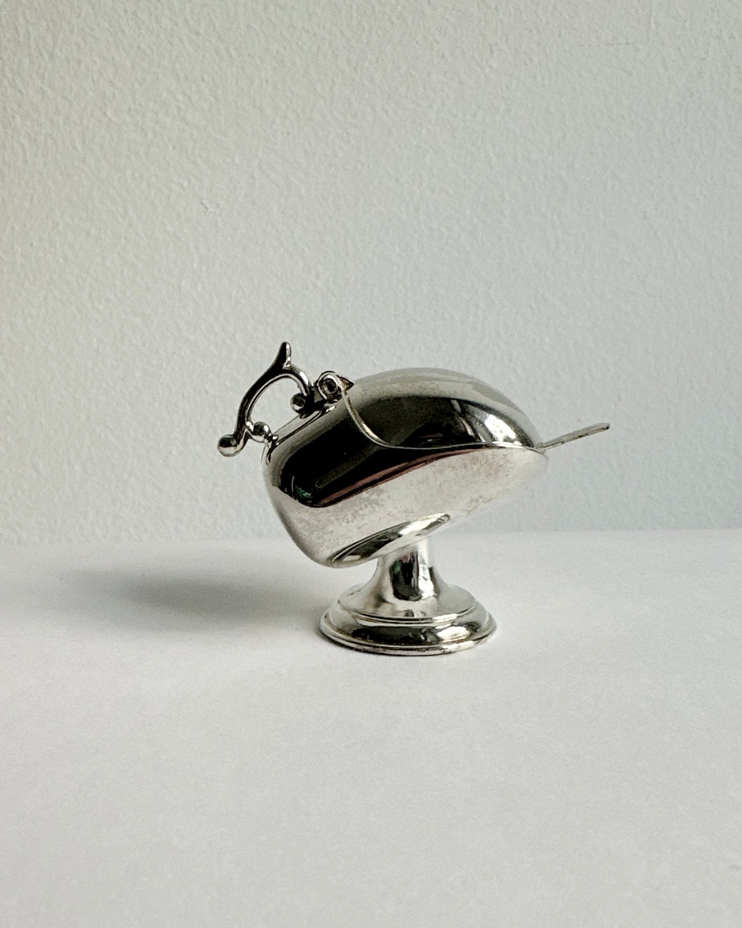 Vintage Metal Salt Cellar with Spoon