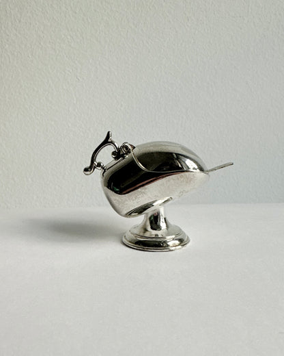 Vintage Metal Salt Cellar with Spoon