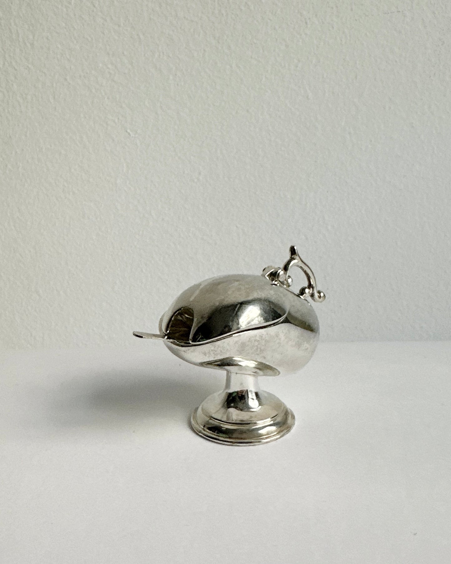 Vintage Metal Salt Cellar with Spoon