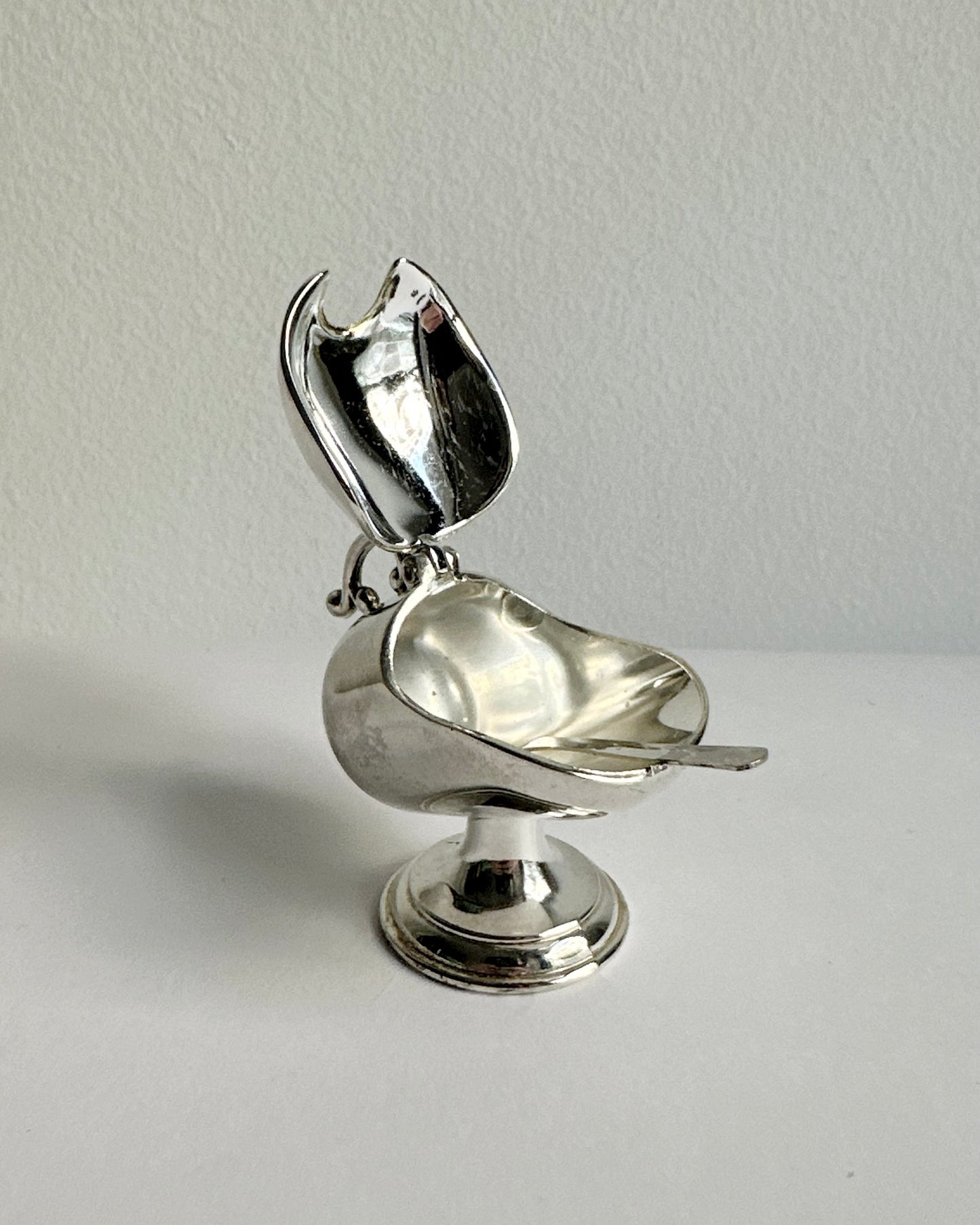 Vintage Metal Salt Cellar with Spoon