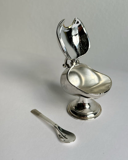 Vintage Metal Salt Cellar with Spoon