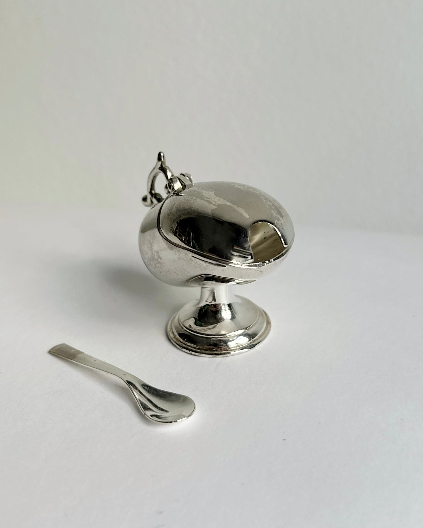 Vintage Metal Salt Cellar with Spoon