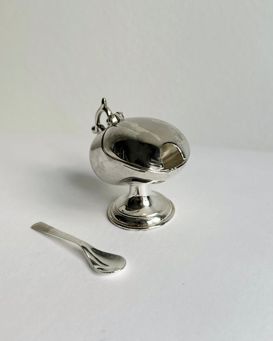 Vintage Metal Salt Cellar with Spoon