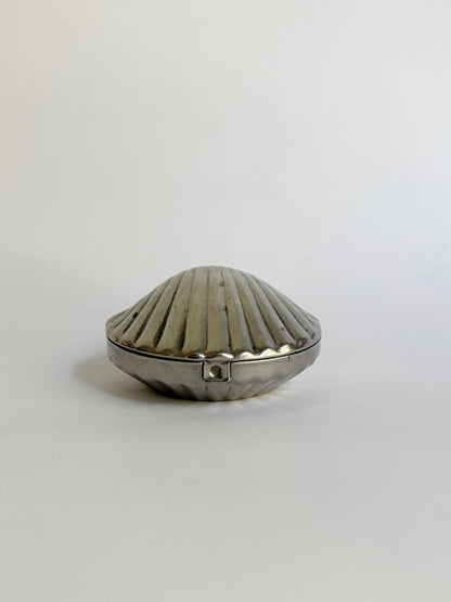 Vintage 1960s Silver Metal Shell Pill Box