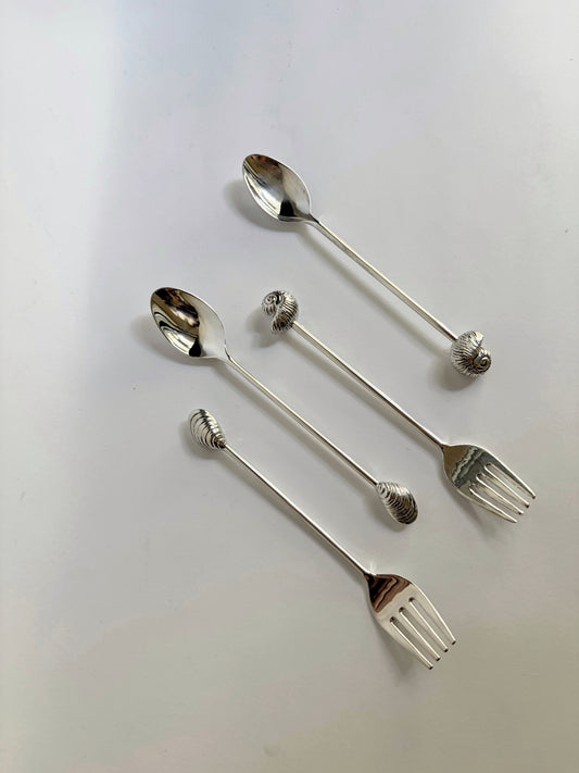 Vintage Silver Plated Shell Flatware Set of 4