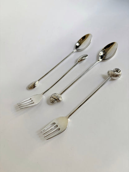 Vintage Silver Plated Shell Flatware Set of 4