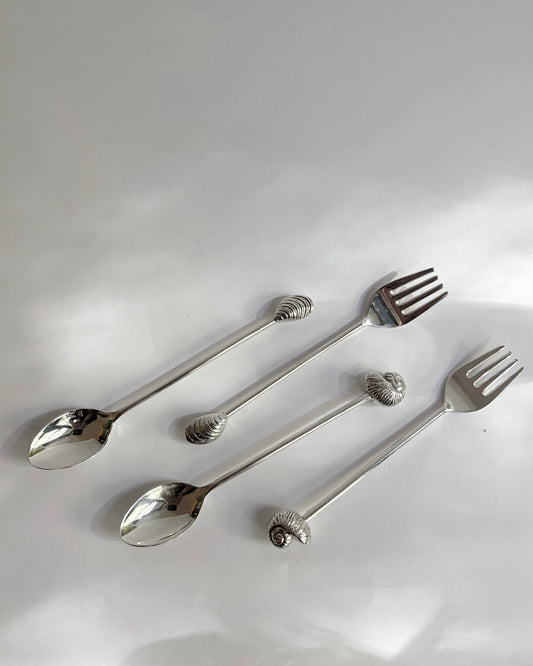 Vintage Silver Plated Shell Flatware Set of 4