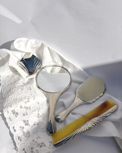 Vintage 1970s Silver Plated Art Deco Style Vanity Set
