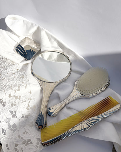 Vintage 1970s Silver Plated Art Deco Style Vanity Set