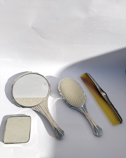 Vintage 1970s Silver Plated Art Deco Style Vanity Set