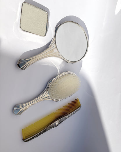 Vintage 1970s Silver Plated Art Deco Style Vanity Set