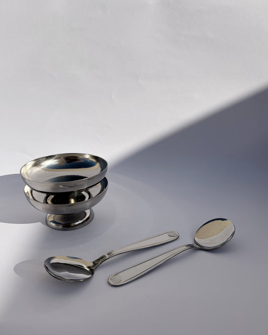 Vintage 1970s RC Inox France Dessert Cups & Spoons – Set of 2, 4, 6