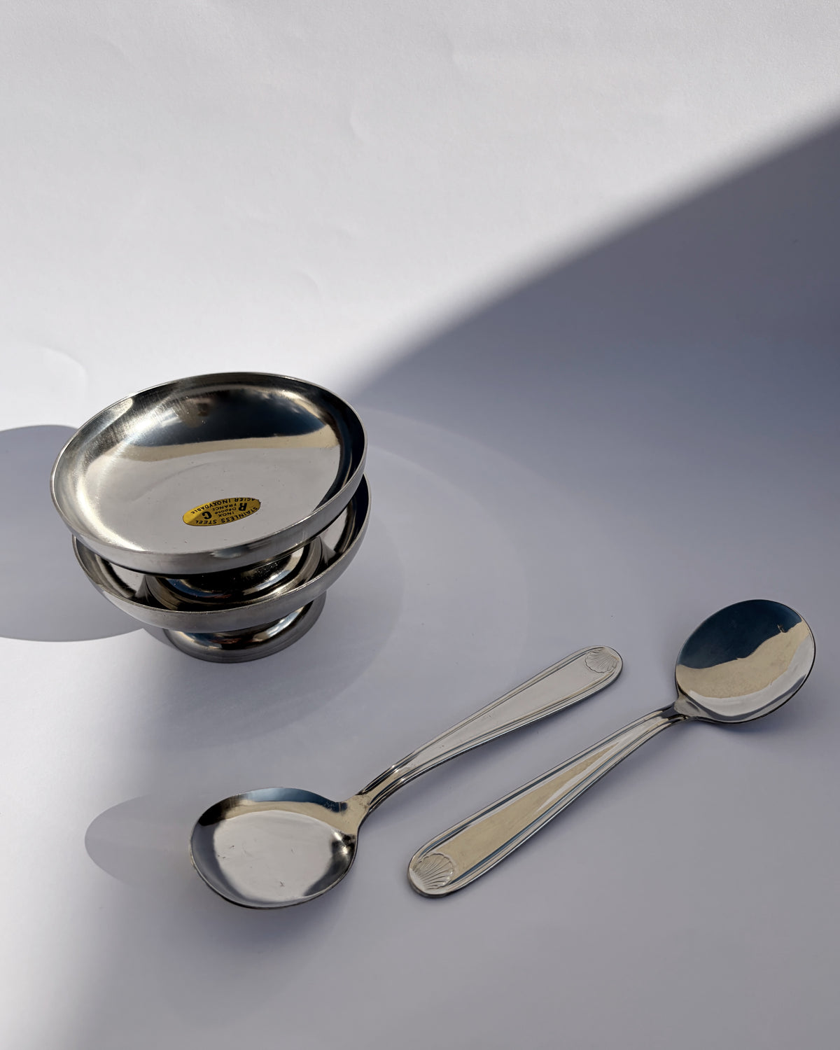 Vintage 1970s RC Inox France Dessert Cups & Spoons – Set of 2, 4, 6