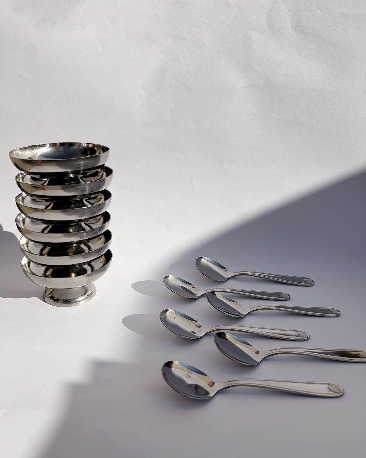 Vintage 1970s RC Inox France Dessert Cups & Spoons – Set of 2, 4, 6