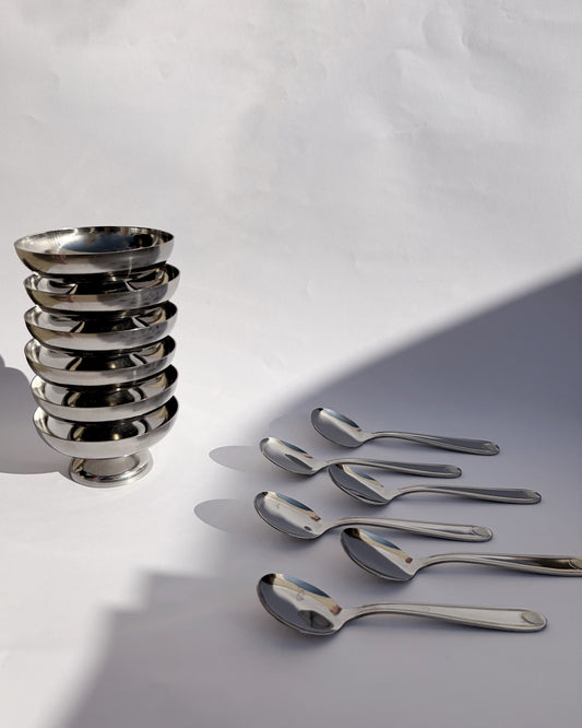 Vintage 1970s RC Inox France Dessert Cups & Spoons – Set of 2, 4, 6