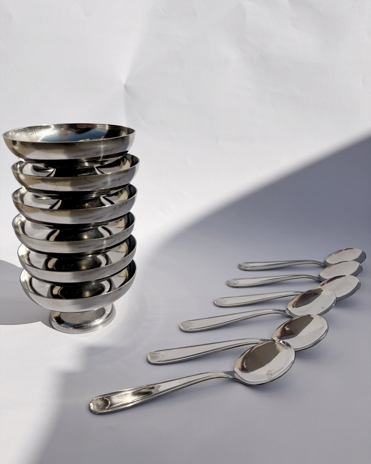 Vintage 1970s RC Inox France Dessert Cups & Spoons – Set of 2, 4, 6