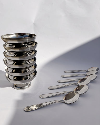 Vintage 1970s RC Inox France Dessert Cups & Spoons – Set of 2, 4, 6