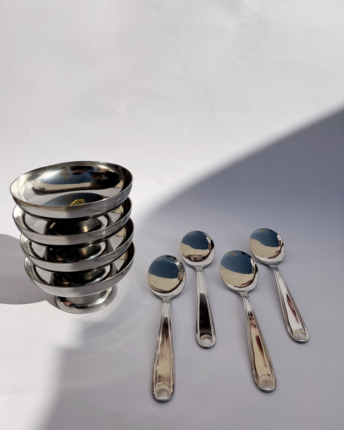 Vintage 1970s RC Inox France Dessert Cups & Spoons – Set of 2, 4, 6