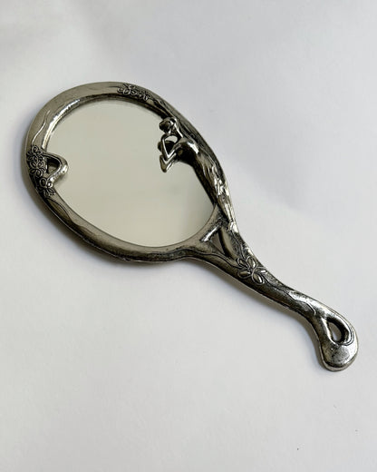 Vintage Mid Century Art Nouveau Style Silver Plated Hand Mirror
