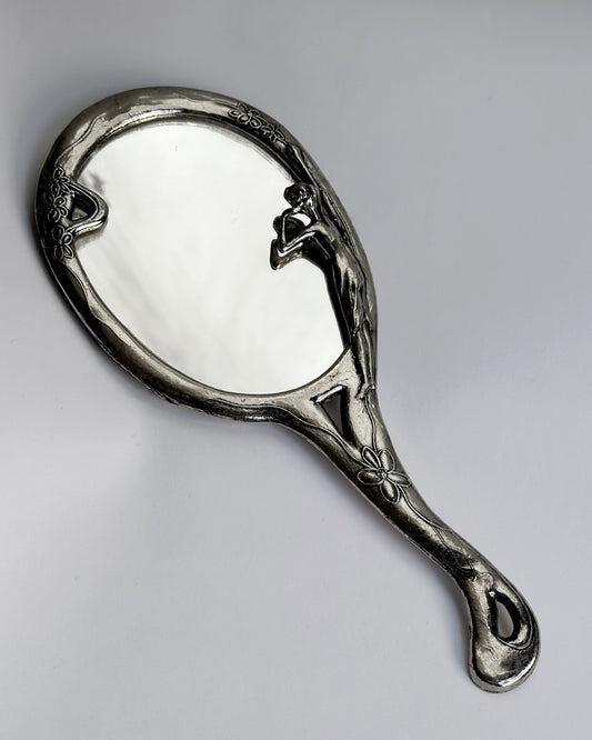 Vintage Mid Century Art Nouveau Style Silver Plated Hand Mirror