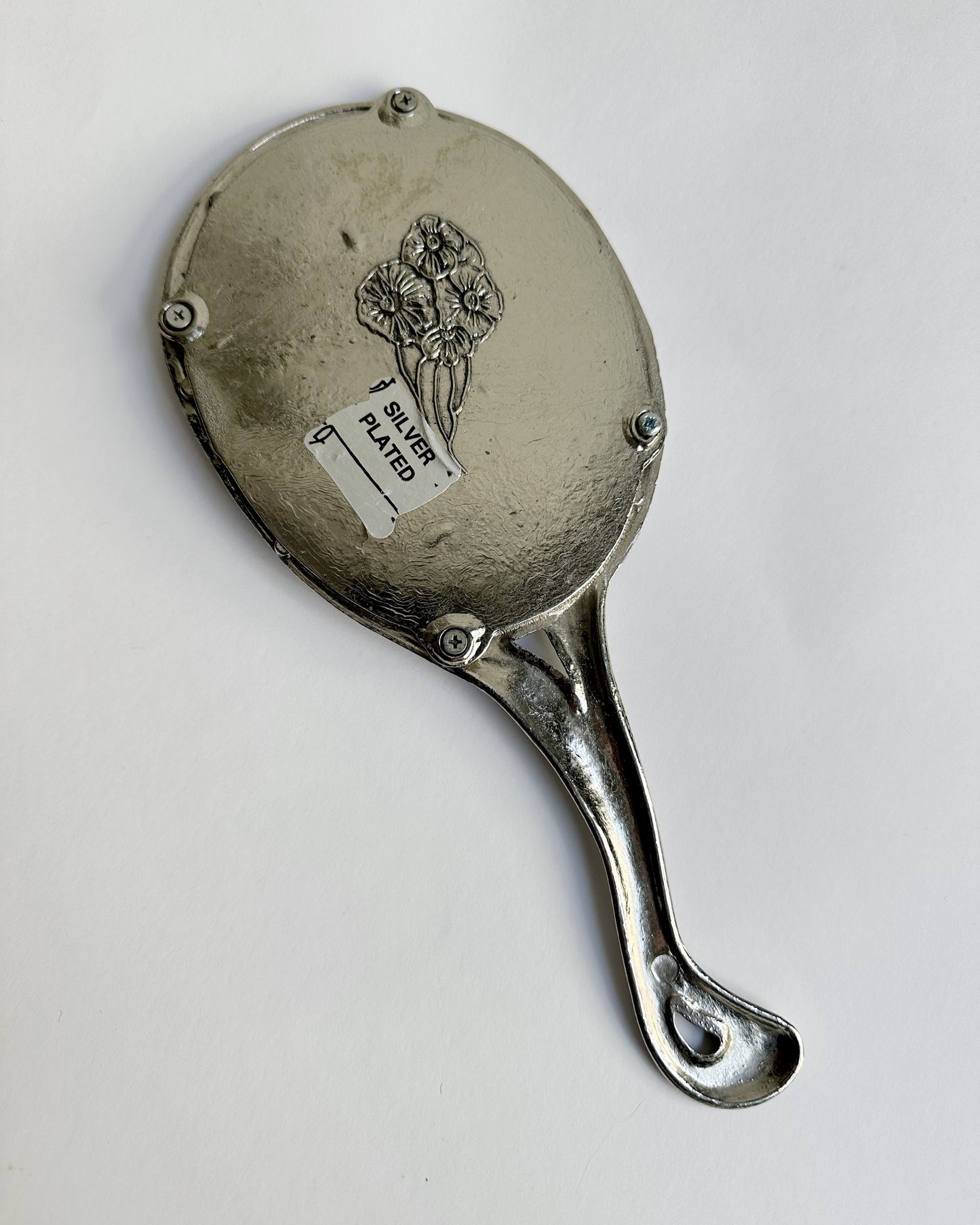 Vintage Mid Century Art Nouveau Style Silver Plated Hand Mirror