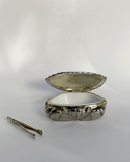 Vintage 1960s Silver Plated Crab Pill Box