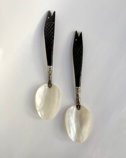 Vintage 1960s Mother of Pearl Serving Spoon Set