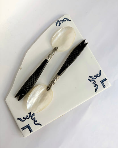 Vintage 1960s Mother of Pearl Serving Spoon Set