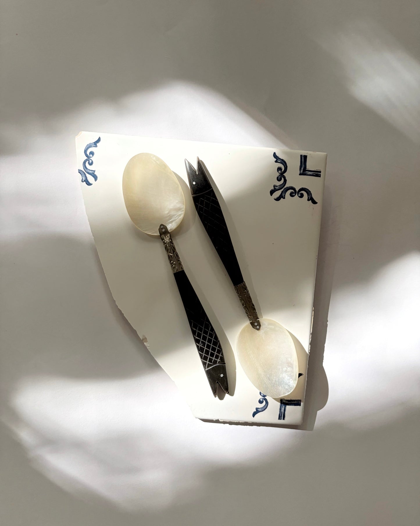 Vintage 1960s Mother of Pearl Serving Spoon Set