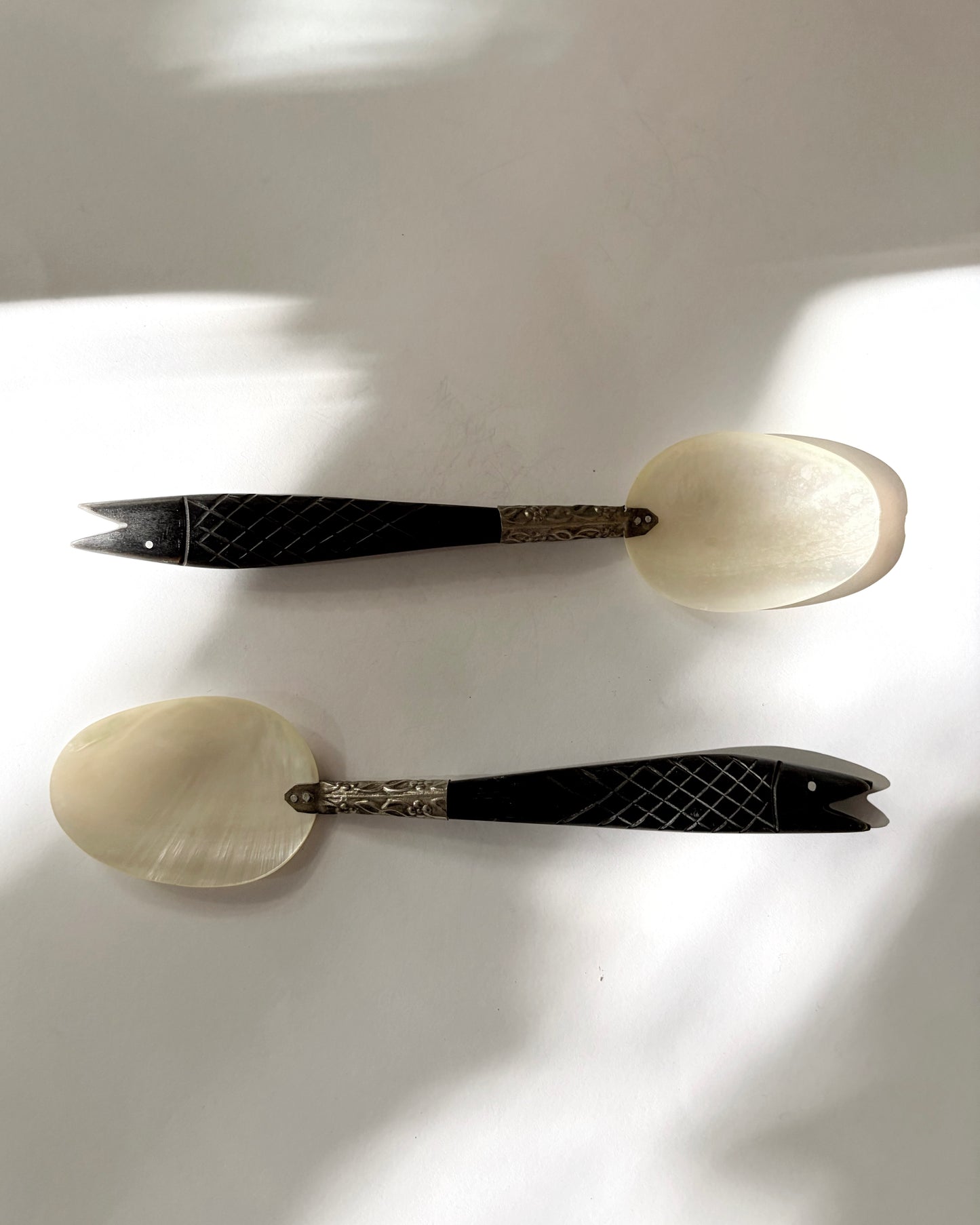 Vintage 1960s Mother of Pearl Serving Spoon Set