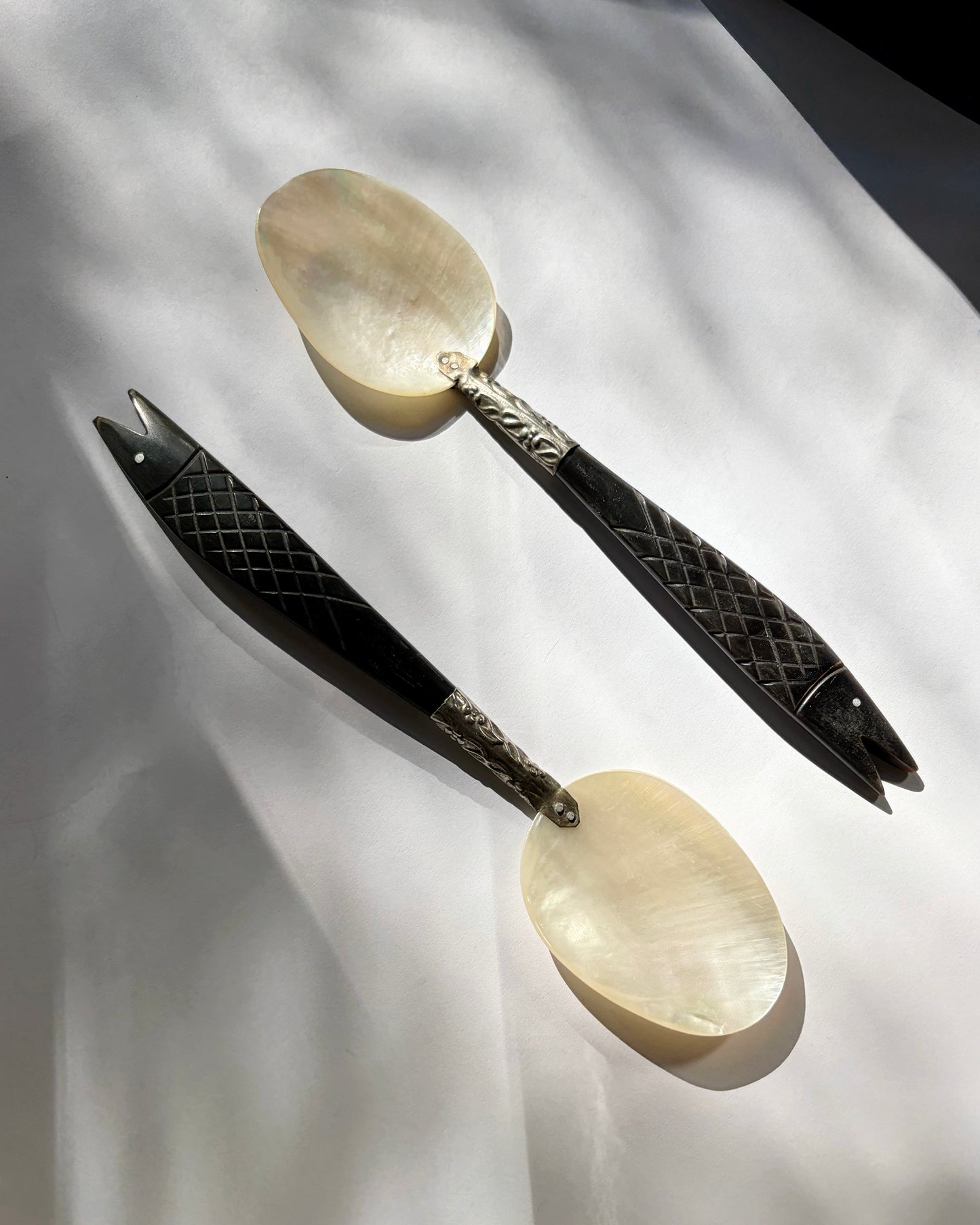 Vintage 1960s Mother of Pearl Serving Spoon Set