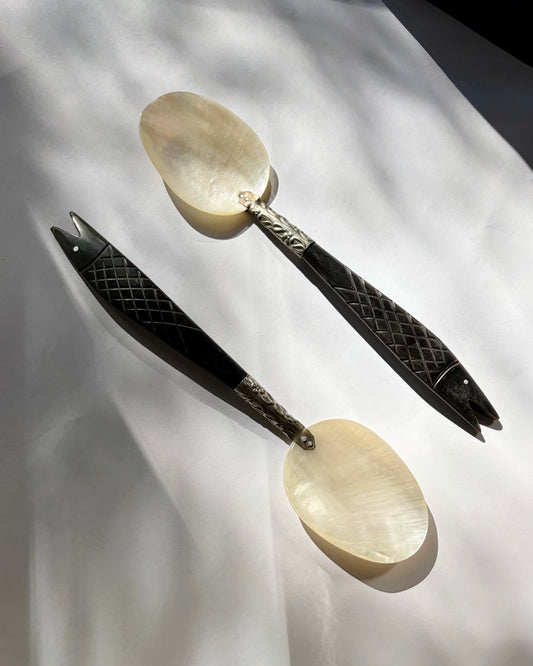 Vintage 1960s Mother of Pearl Serving Spoon Set