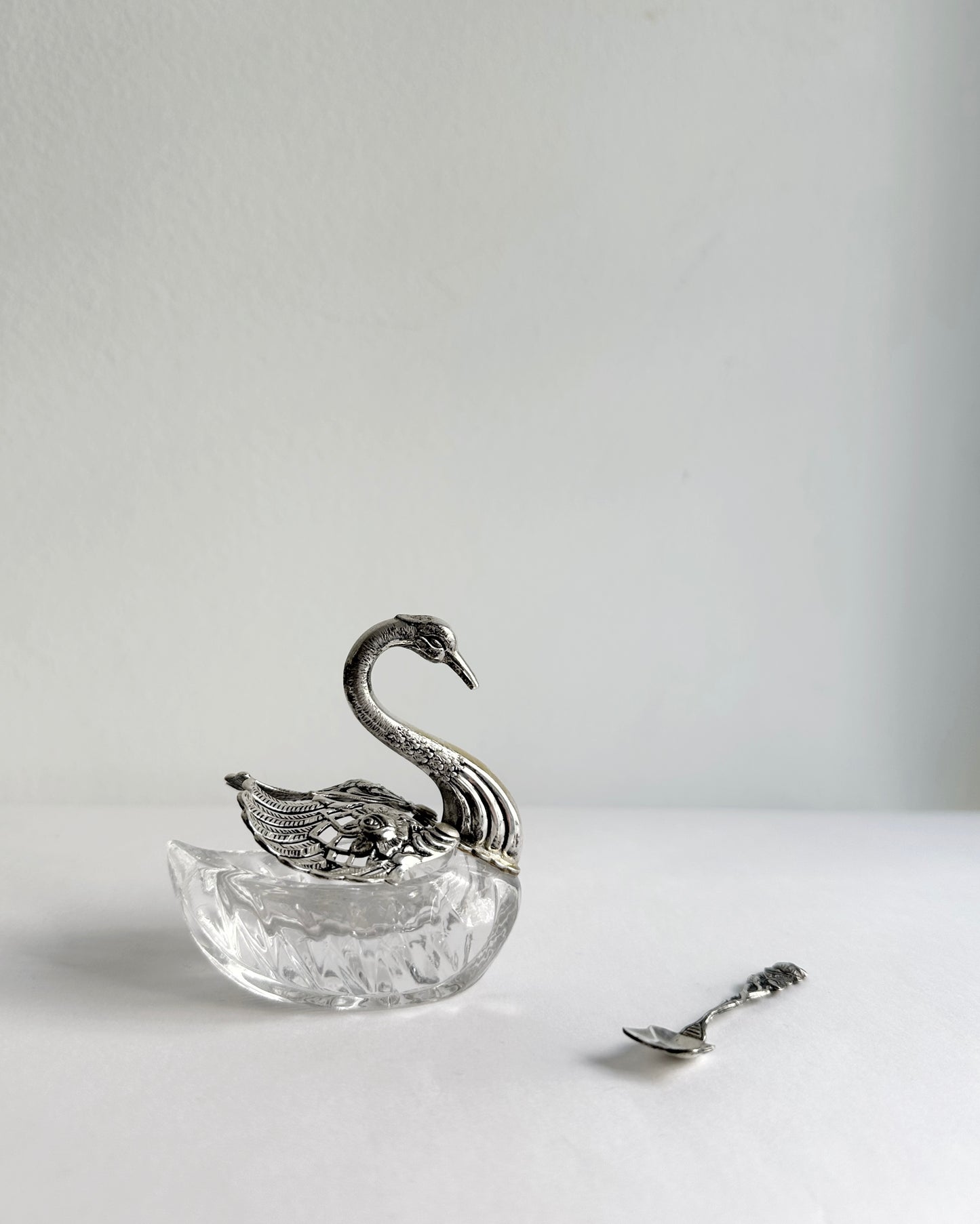 Vintage 1960s Silver Plated Swan Salt Cellar with Spoon