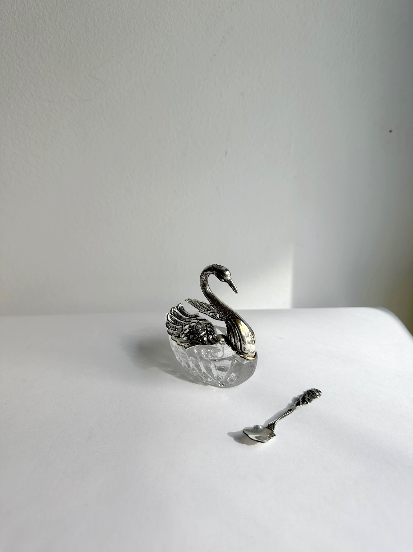 Vintage 1960s Silver Plated Swan Salt Cellar with Spoon