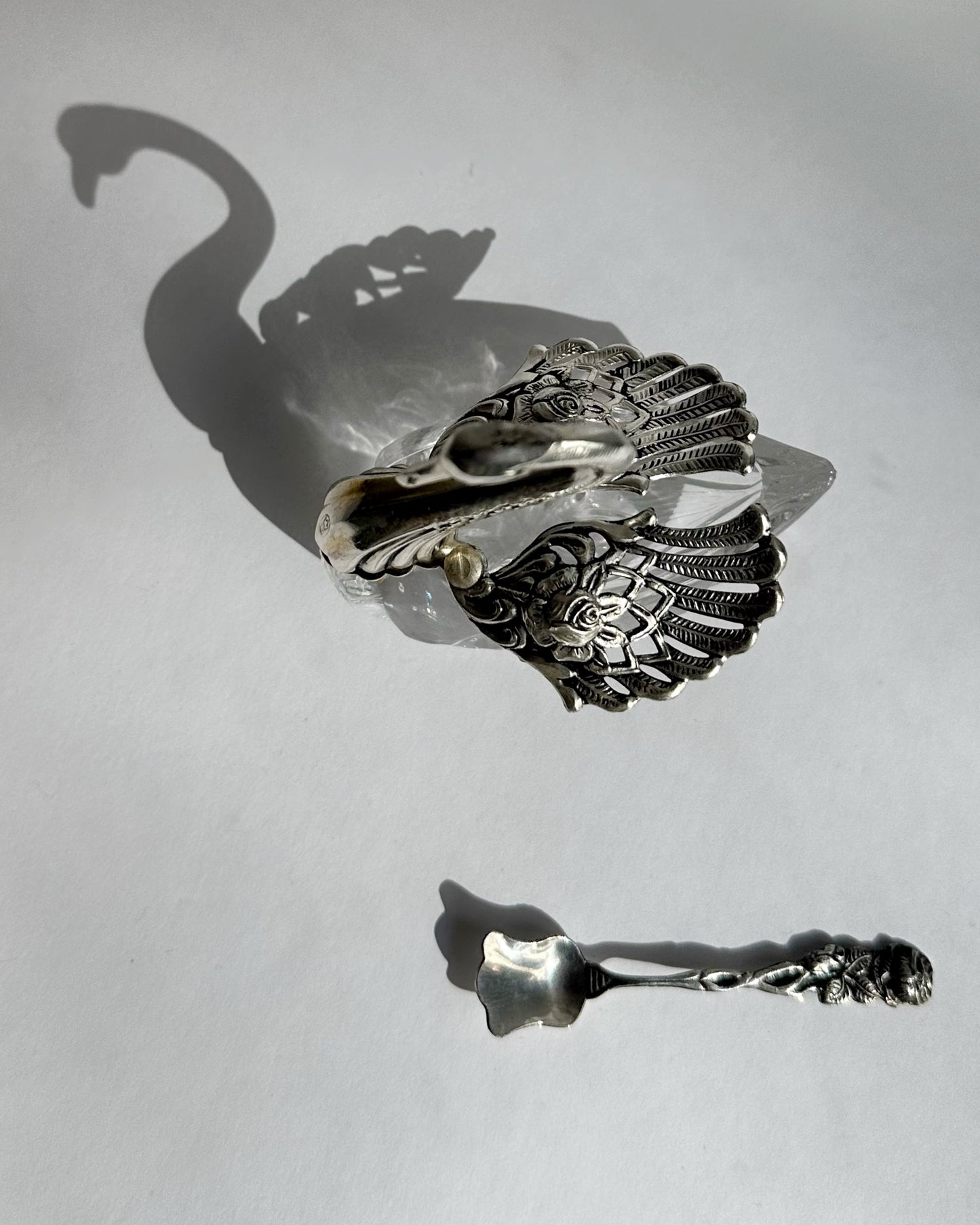 Vintage 1960s Silver Plated Swan Salt Cellar with Spoon