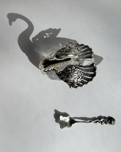 Vintage 1960s Silver Plated Swan Salt Cellar with Spoon