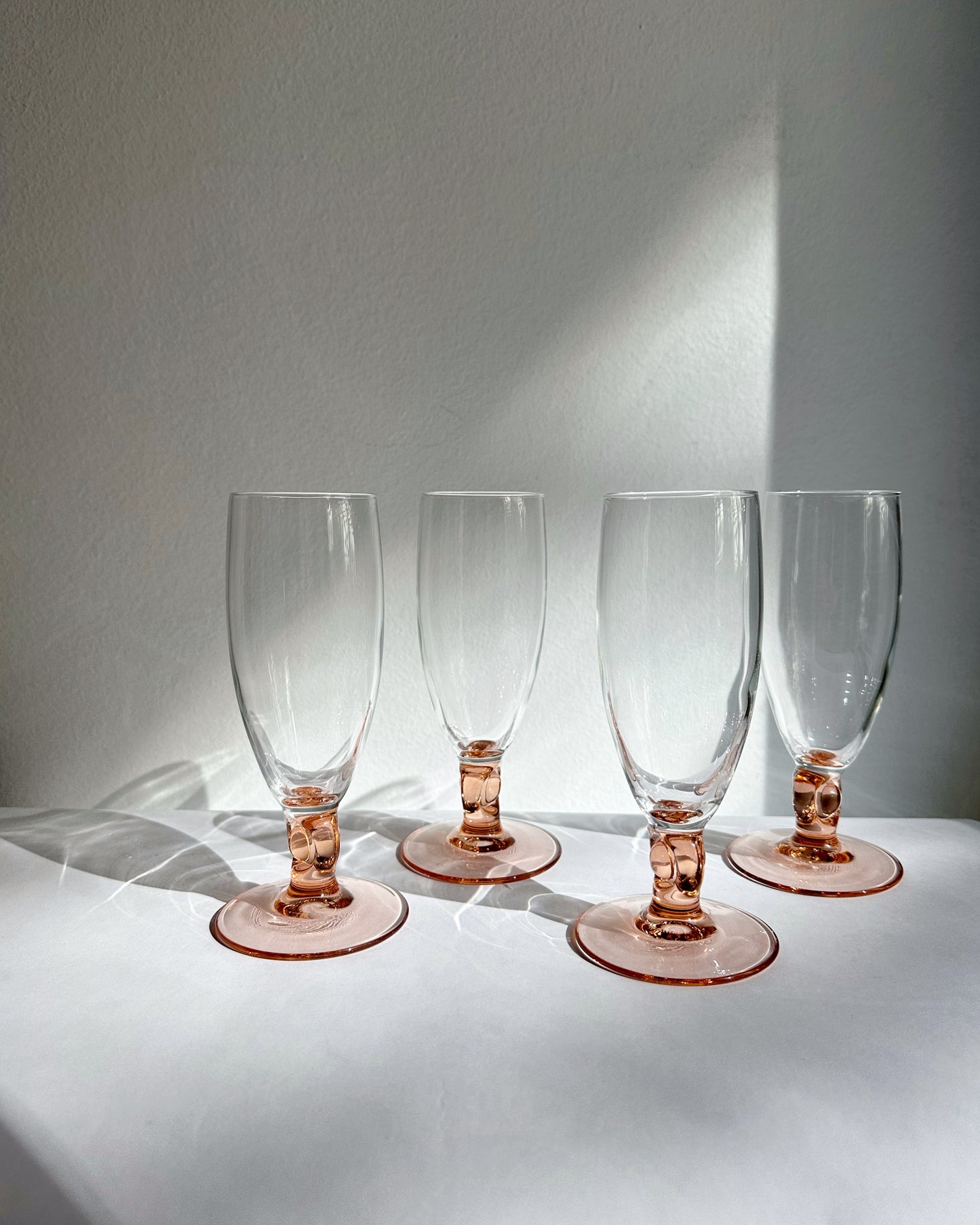 Vintage 1980s Luminarc Pink Stem Flutes – Set of 4