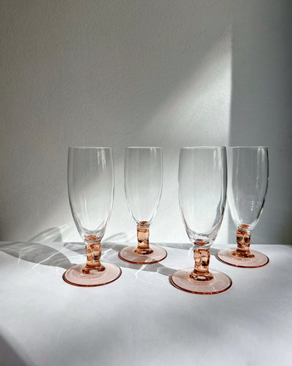 Vintage 1980s Luminarc Pink Stem Flutes – Set of 4