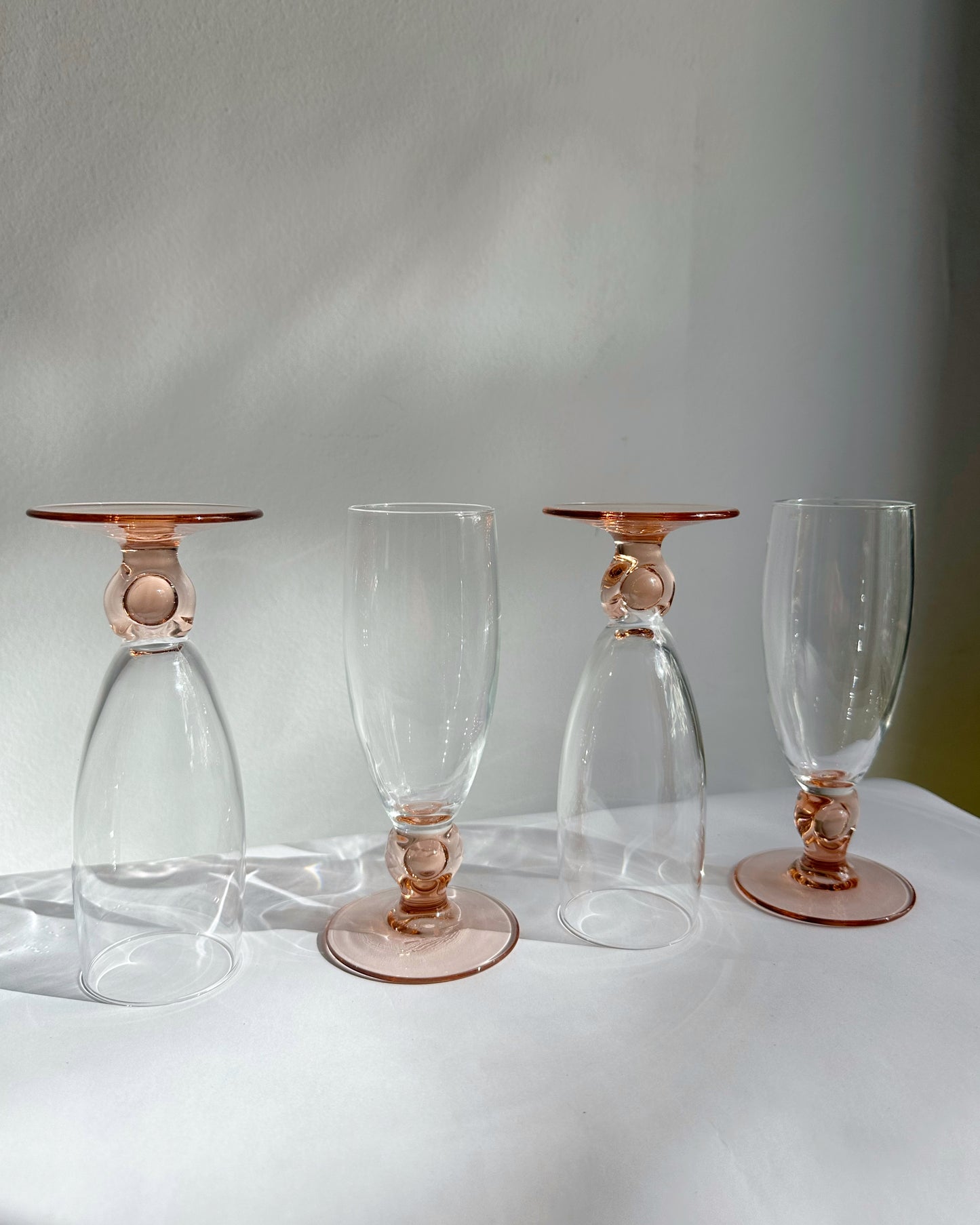 Vintage 1980s Luminarc Pink Stem Flutes – Set of 4