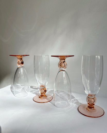Vintage 1980s Luminarc Pink Stem Flutes – Set of 4