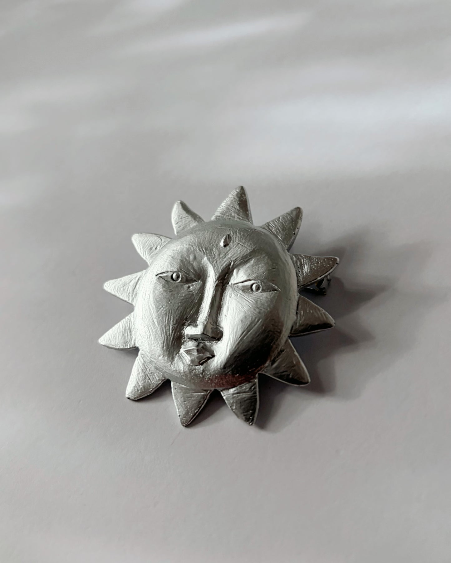 Vintage Silver Tone Sun Face Brooch