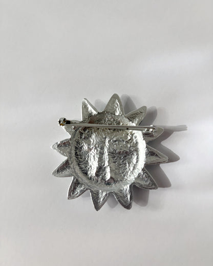 Vintage Silver Tone Sun Face Brooch