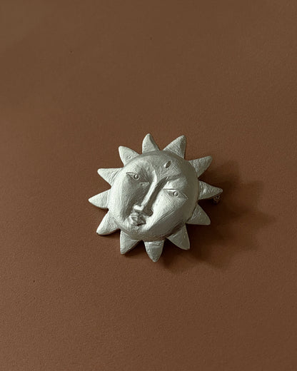 Vintage Silver Tone Sun Face Brooch