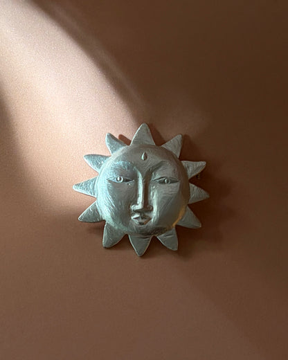Vintage Silver Tone Sun Face Brooch