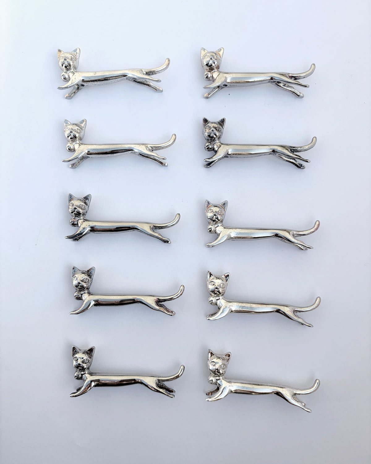 Vintage Mid-Century Silver-Plated Cat Knife Rests – Set of 10
