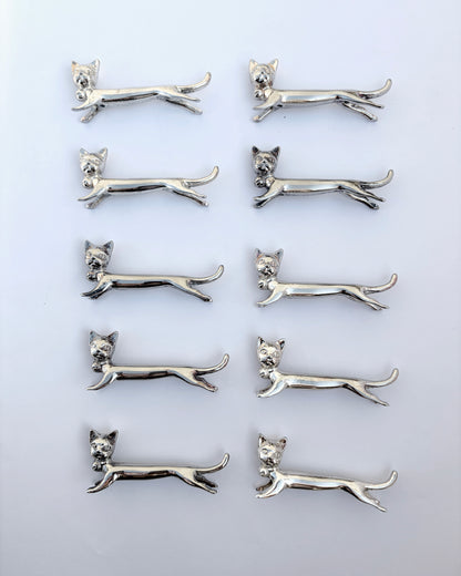 Vintage Mid-Century Silver-Plated Cat Knife Rests – Set of 10