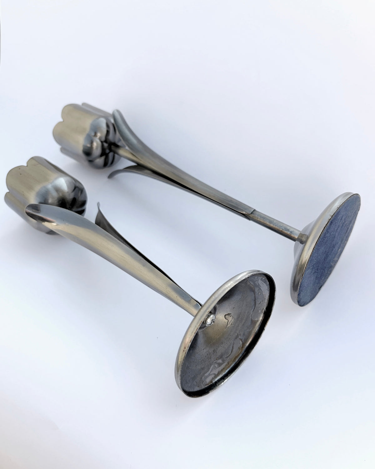 Vintage 1970s Silver-Tone Tulip Candle Holders – Set of 2