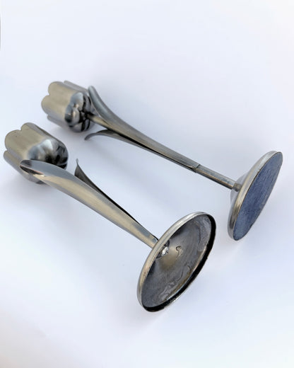 Vintage 1970s Silver-Tone Tulip Candle Holders – Set of 2