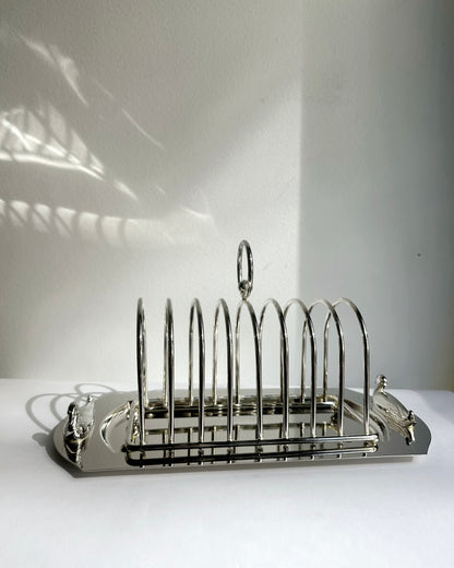 Vintage 1970s Silver Plated Toast Rack with Serving Tray