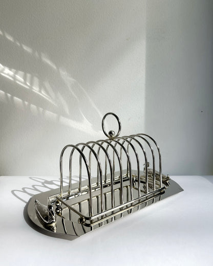 Vintage 1970s Silver Plated Toast Rack with Serving Tray